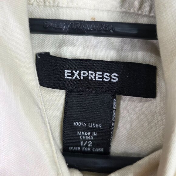 Womens Express Ivory Linen Sleeveless Shirt Dress Button-Down Tie Waist Size 1/2 - Picture 2 of 6
